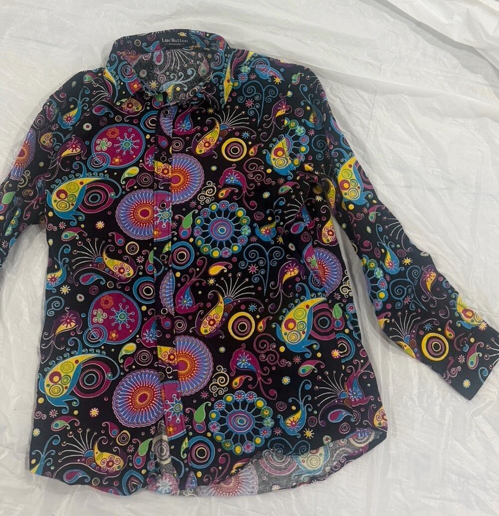 Luc Matton Shirt Mens S Psychedelic Paisley Mandala Button Up Rave Funky